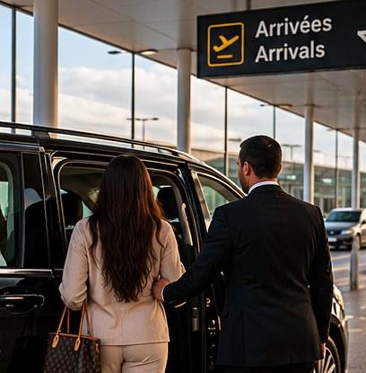 Chauffeur accueillant une voyageuse à l'aéroport de Marrakech